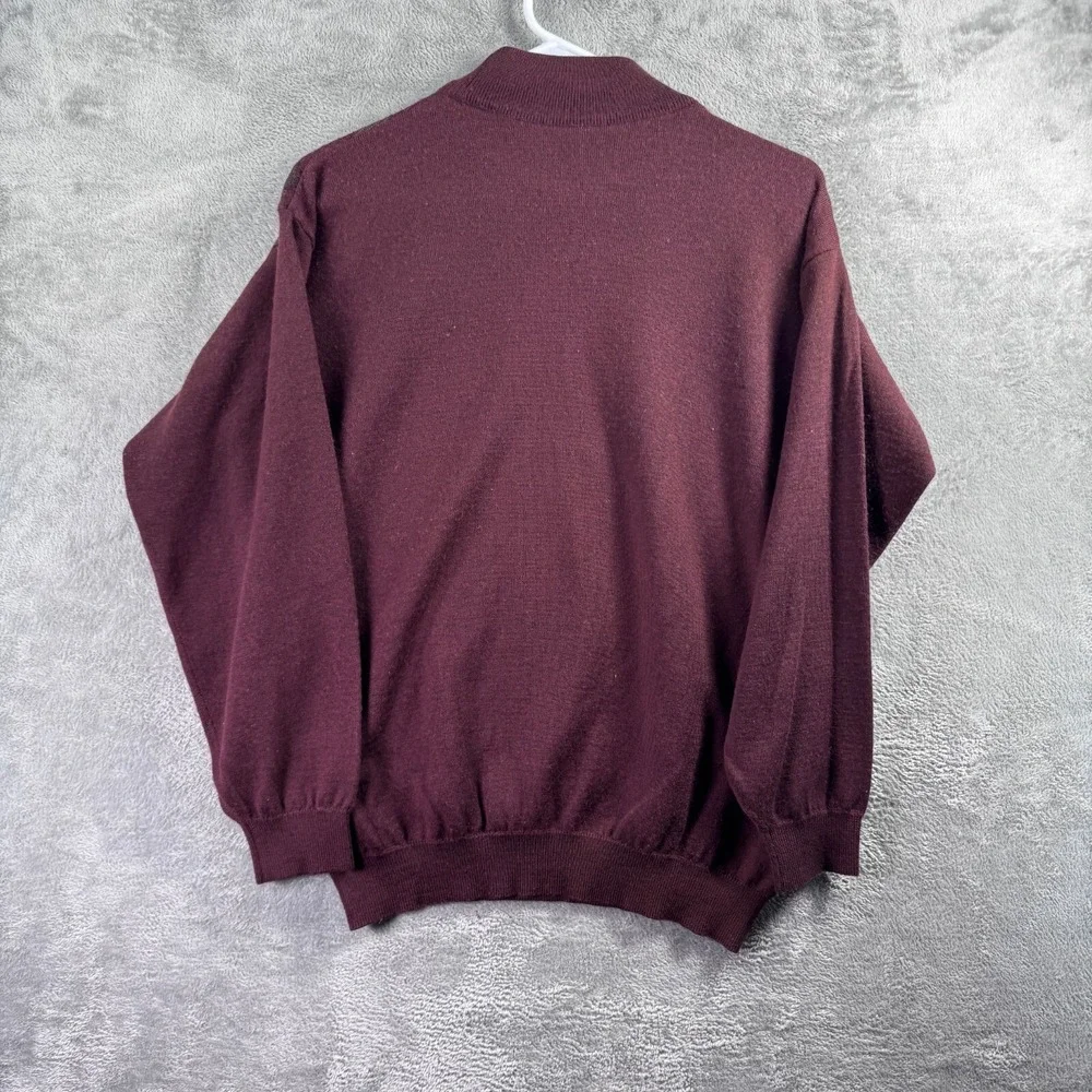 Vintage 90s Argyle Sweater Mens Large Burgundy Grey Mock Neck Pullover Retro